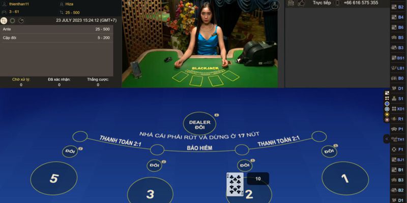 Cách thực hiện các hành động trong game blackjack